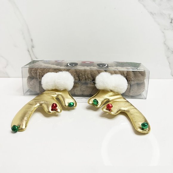 NEW Spa Bunny Extra Plush Spa Reindeer Headband Jingle - Gold - Picture 3 of 4